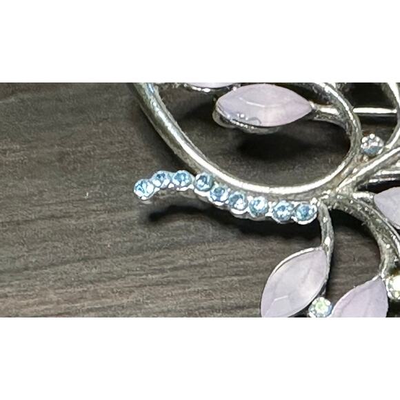 Vintage Lavender Leaves Blue Rhinestone Tree of Life Shaped Brooch Fashion Jewel - Picture 3 of 12